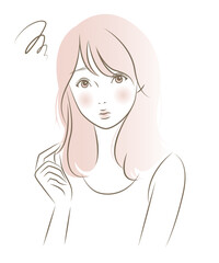 枝毛を気にする女性のイラスト素材 ベクター ヘアケア