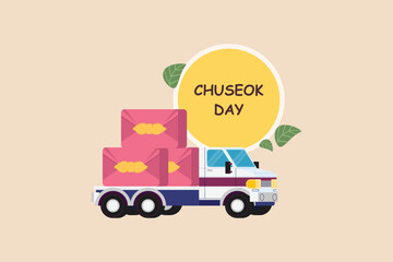 A collection of lucky bags on truck. Happy chuseok concept. Flat vector illustrations isolated .