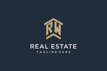 Initial RW logo for real estate with simple and creative house roof icon logo design ideas
