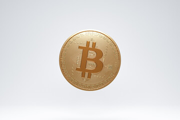 Floating bitcoin on white background