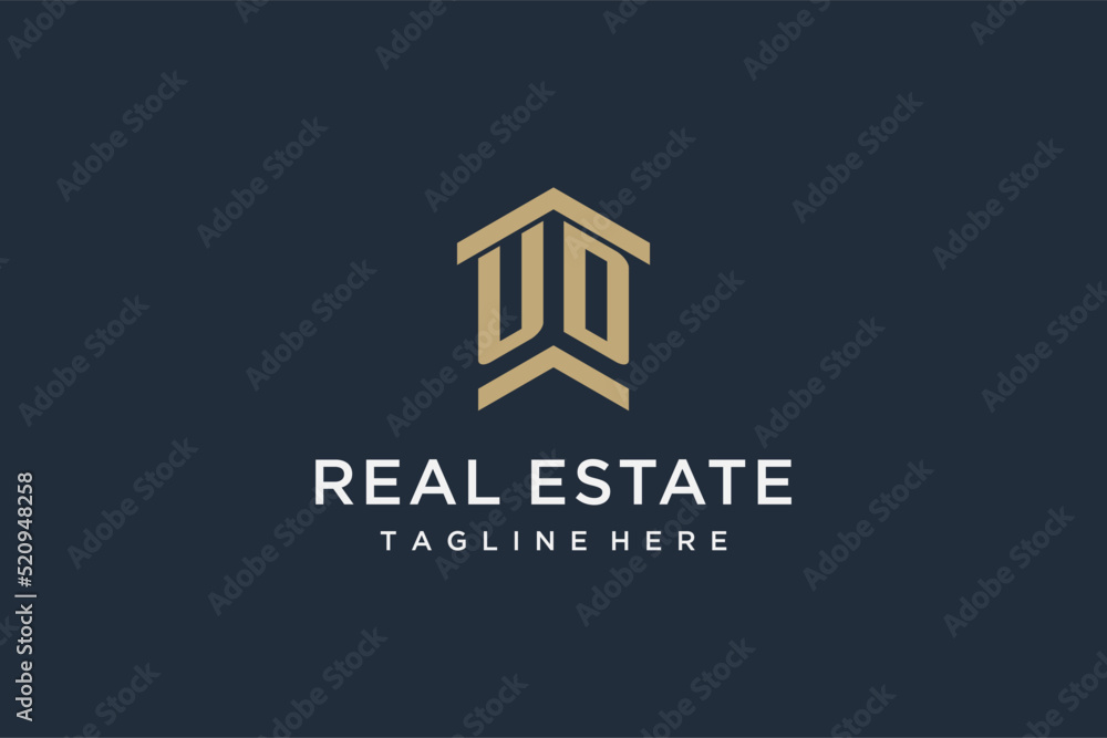 Wall mural Initial UD logo for real estate with simple and creative house roof icon logo design ideas