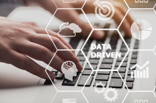 Data driven marketing concept. Data collection icons with Big data analytic. Marketing technology.