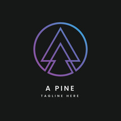 A logo, Pine logo, Letter A logo, circular logo, pines logo