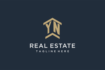 Fototapeta Initial YN logo for real estate with simple and creative house roof icon logo design ideas obraz