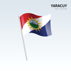 Waving flag of Yaracuy states,capital district, federal dependency of Venezuela on gray background