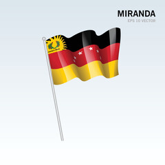 Waving flag of Miranda states,capital district, federal dependency of Venezuela on gray background