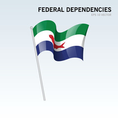Waving flag of Federal Dependencies states,capital district, federal dependency of Venezuela on gray background