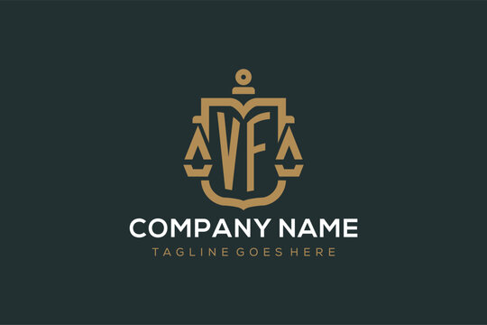 Initial VF logo for law firm with luxury modern scale and shield icon logo design