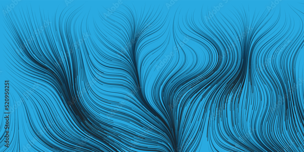 Aufkleber black and blue moving, flowing stream of particles in curving, wavy lines - digitally generated futu