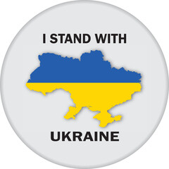 I Stand with Ukraine Ukrainian Flag and Map Button. Vector