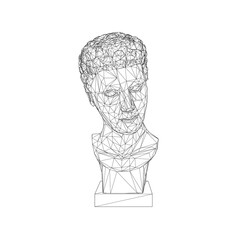 Human head sculpture frame from black lines isolated on white background. 3D. Vector illustration.
