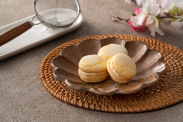 Taiwanese style traditional macaron dessert in a plate for afternoon tea.