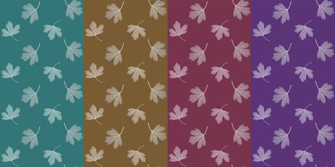 A collection of tapestry fabrics with beautiful golden currant leaves. Seamless natural prints in vector.