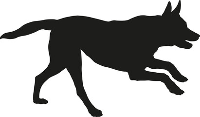 Fototapeta premium Black dog silhouette. Running belgian sheepdog puppy. Malinois. Pet animals. Isolated on a white background. Vector illustration.
