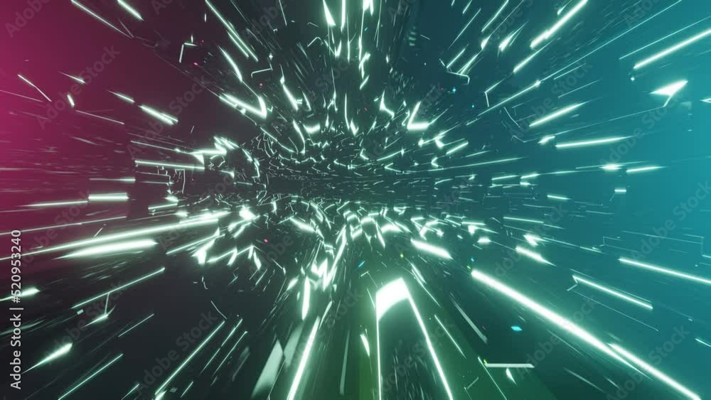 Poster sci-fi tunnel with neon lights. abstract high-tech tunnel as background in the style of cyberpunk or