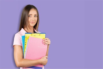 Fototapeta premium Young smiling happy girl woman teen student posing