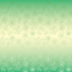 floral background with gradient - vector illustration with white contours of flowers on green yellow