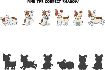 Obraz na płótnie Canvas Find the correct shadows of cute dogs. Logical puzzle for kids.