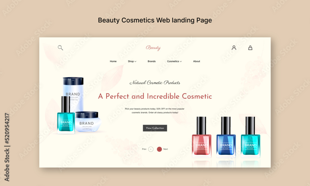 Wall mural beauty cosmetics web landing page design, makeup studio, course, natural products, cosmetics, body c