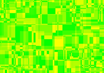 緑と黃色の四角形を組み合わせた鮮やかなデザイン