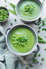 Fresh vegetable soup made of green peas