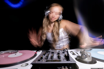 Female dj with turntables