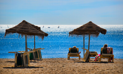 Relaxing on the Beach of Malaga, Spain