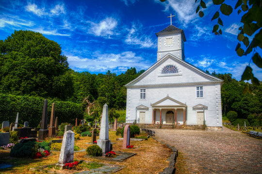 Traditional, White, Wooden Church in Mandal in the Southern Part of Norway