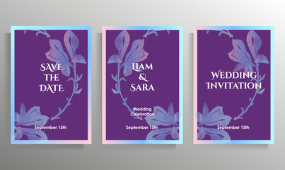 Wedding invitation design. Set of vector templates for cards, posters.