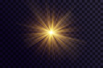 Shining golden stars. Light effects, glare, glitter, explosion, golden light. Vector illustration.