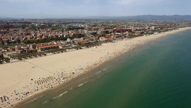 Aerial of Valencia  Malvarrosa beach Spain