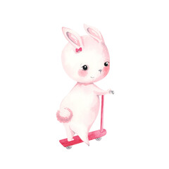 Cute watercolor illustration of little rabbit character.