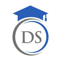 Letter DS Education Logo Concept With Educational Graduation Hat Vector Template