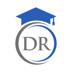 Letter DR Education Logo Concept With Educational Graduation Hat Vector Template