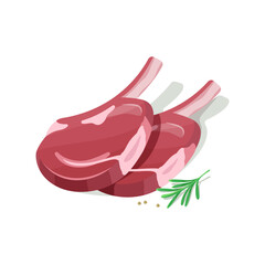 Obraz premium Two raw rib eye steaks with bone and fresh branch rosemary