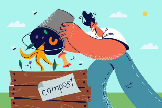 Man throwing organic trash in compost bin 