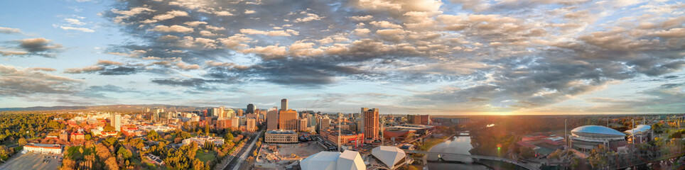 Fototapeta na wymiar Sunset over Adelaide. South Australia. Panoramic aerial view from drone