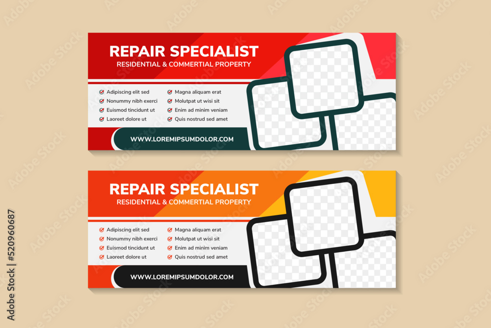 Poster vector multicolored red and yellow banner template design. collection banner horizontal layout. spac