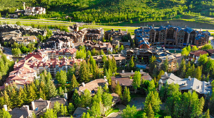 Aerial view of Vail town in Colorado, summer season - obrazy, fototapety, plakaty