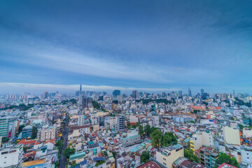 Aerial view of Ho Chi Minh City, commonly known by its previous name, Saigon is the largest and most populous city in Vietnam. Travel and business concept