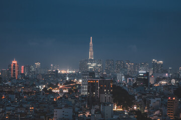 Fototapeta premium Aerial view of Ho Chi Minh City, commonly known by its previous name, Saigon is the largest and most populous city in Vietnam. Travel and business concept