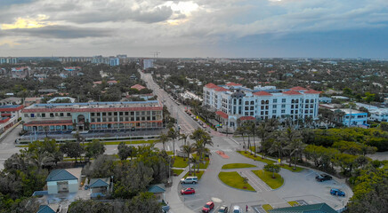 Fototapeta premium Aerial view of Boca Raton skyline on a cloudy sunset, Florida - USA