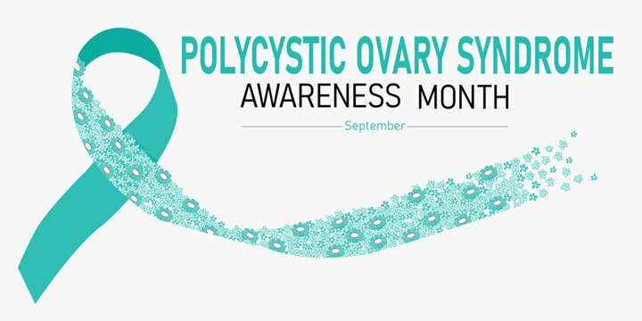 Polycystic ovary syndrome ribbon. Horizontal illustration of ribbon with flowers