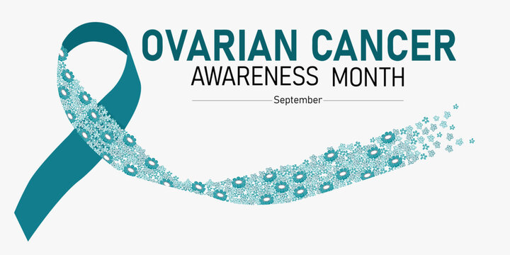 Ovarian Cancer ribbon. Horizontal illustration of ribbon with flowers