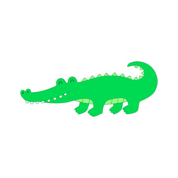 Cute cartoon crocodile illustration isolated on white