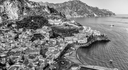 Aerial view of Amalfi coastline on a beautiful summer day, Campania - Italy.