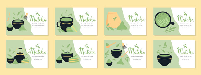 Fototapeta Match flyer set. Vector illustration. Flyers with green tea. obraz