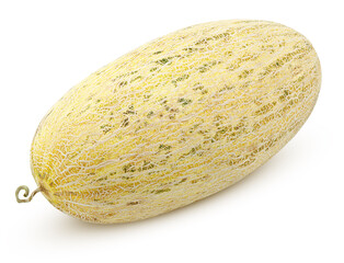 Long oval melon isolated on white background. Uzbek Russian melon with clipping path. Full depth of...