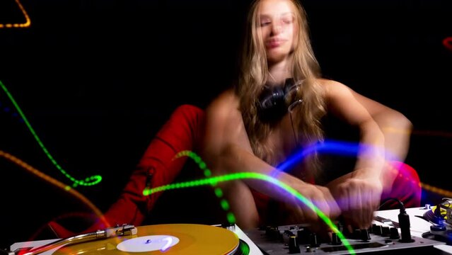 Female dj with turntables