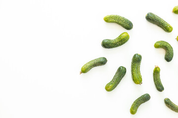 Fresh cucumber background. Green cucumbers on white background